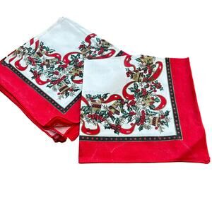 Vintage Christmas napkins set of 6 printed cloth squares red white & green Flaws